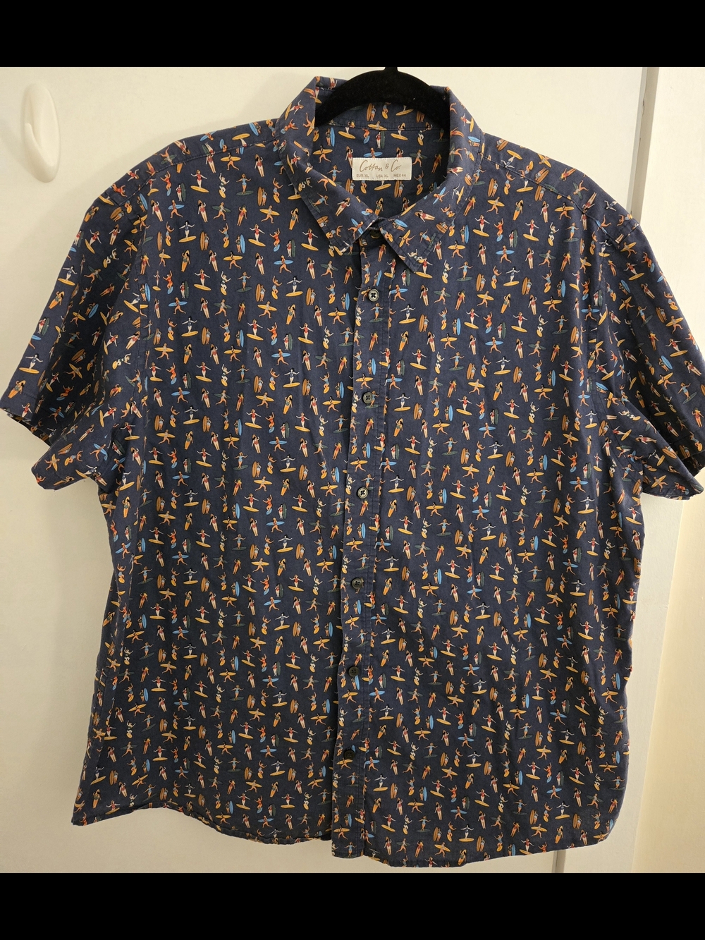 Cotton & Co Men’s Navy Short Sleeve Surf Print Button-Down Shirt